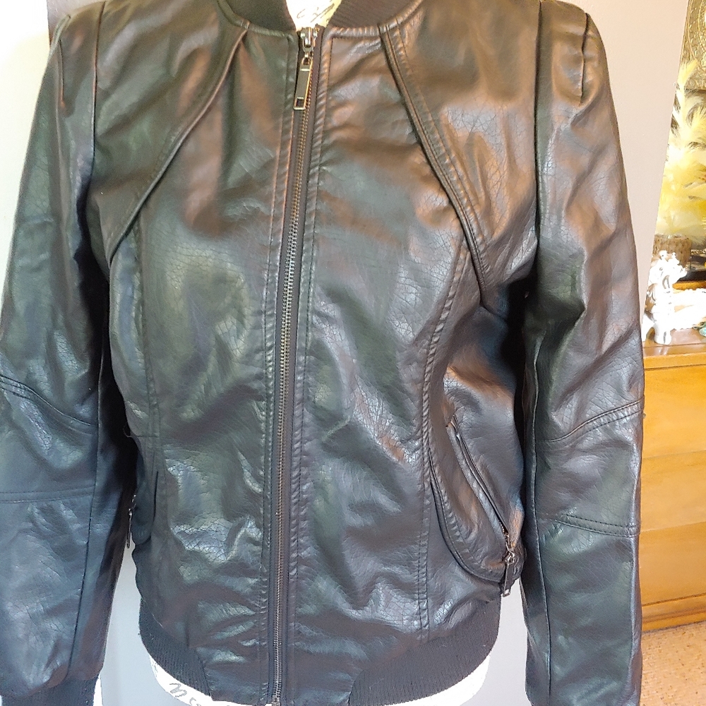 Wet Seal Faux Leather Black Bomber Jacket